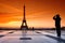 Eiffel tower and photographer silhouette in Paris