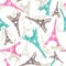 Eiffel Tower seamless pattern. French vector background. Vintage fabric texture in pastel colors