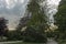 The Eiffel Tower seen behind garden in Paris, France