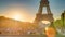 Eiffel Tower seen from Champ de Mars at sunset timelapse, Paris, France