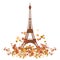 Eiffel tower and small bird among autumn branches