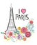 Eiffel tower and summer flowers. i love paris hand drawn letter vector illustration greeting card