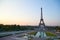 Eiffel tower at sunrise, seen from Trocadero in Paris, France