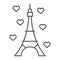 Eiffel tower thin line icon, france and paris, architecture sign, vector graphics, a linear pattern on a white