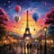 Eiffel Tower transformed into a majestic floating hot air balloon in Paris