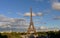 Eiffel Tower from Trocadero. Paris, France. Rainy day, sunset light with shadows.