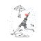 Eiffel tower with women legs, red lips & umbrella, walking in the rain, good mood concept