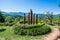 Eight bamboo pillar of fountain in the garden