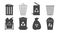 Eight black and white trash cans and trash bins icons. Vector illustration