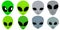 Eight Cartoon Alien Faces Icon Set