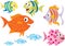 Eight cartoon fish