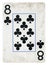 Eight of Clubs Vintage playing card - isolated on white