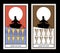 Eight of cups. Tarot cards. Boat silhouette on the waves, in which a man with a hat is rowing, moving away on the horizon. Eight