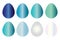 Eight Easter eggs in blue shades vector set