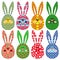 Eight Easter rabbit ornamental faces