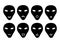 Eight face icons of a stylized man, an alien from a UFO with various emotions.