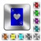 Eight of hearts card rounded square steel buttons
