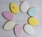 Eight iced Easter cookies arranged in a circle