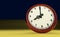 Eight o`clock big clock rush watch yellow background 3D illustration