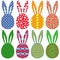 Eight ornamental Easter rabbit heads