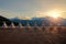 Eight Pagoda at Feilai temple with Meili snow mountain, Kawagebo peak, highest peak 6,740 meter during sunset in Yunnan, Deqin, C