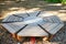 Eight piece wooden trampolin in a play ground