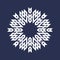 Eight pointed circular pattern in Oriental intersecting lines style. White mandala in snowflakes form on blue background