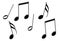 Eight random shiny black music notes