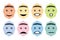 Eight smileys, human faces, with different emotions. Funny pictures.  Vector art graphics.