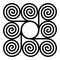 Eight spirals around circle forming square shaped pattern