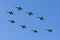 Eight Swiss Air Force Northrop F-5 jets flying in a special formation making a â€˜0â€™