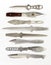 Eight throwing knives on white background