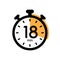 eighteen minutes stopwatch icon, timer symbol, cooking time, cosmetic or chemical application time, 18 min waiting time