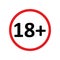 Eighteen plus age limit red round icon vector eps10 on white background.