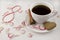 Eighth March, a cup of coffee, rose petals chocolate