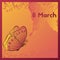The Eighth Of March. Greeting card template with a butterfly.