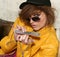 Eighties fashion metaphor woman yellow jacket