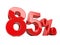 Eighty five red percent symbol. 85% percentage rate. Special off