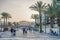Eilat / Israel - 29 04 2019: View of the tourist area with people walking in the evening hotels shops beach cafes