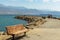 EILAT, ISRAEL â€“ November 7, 2017: new walking stone harbor`s pier is equipped with the wooden benches