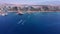 Eilat Shorline with Marina Boats Hotels and landscape Aerial