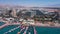 Eilat Shorline with Marina Boats Hotels and landscape Aerial