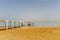 EIN BOKEK, ISRAEL - March 28, 2018: Solar beach on the Dead Sea with beach sunshades .