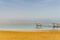 EIN BOKEK, ISRAEL - March 28, 2018: Solar beach on the Dead Sea with beach sunshades .