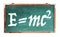 EinsteinÂ´s relativity theory E=mc2 equation mass energy equivalence on green old grungy vintage wide wooden chalkboard
