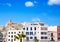 Eivissa Ibiza town with church under blue sky