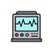 EKG machine with pulse, ICU monitor, electrocardiograph flat color line icon.