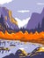 El Capitan or El Cap during fall in Yosemite National Park Sierra Nevada of Central California WPA Poster Art