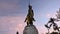 El Cid Statue at Balboa Park in San Diego against evening sky, tilt up