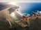 El Golfo green volcanic lake and ocean from above, Lanzarote, Canaries